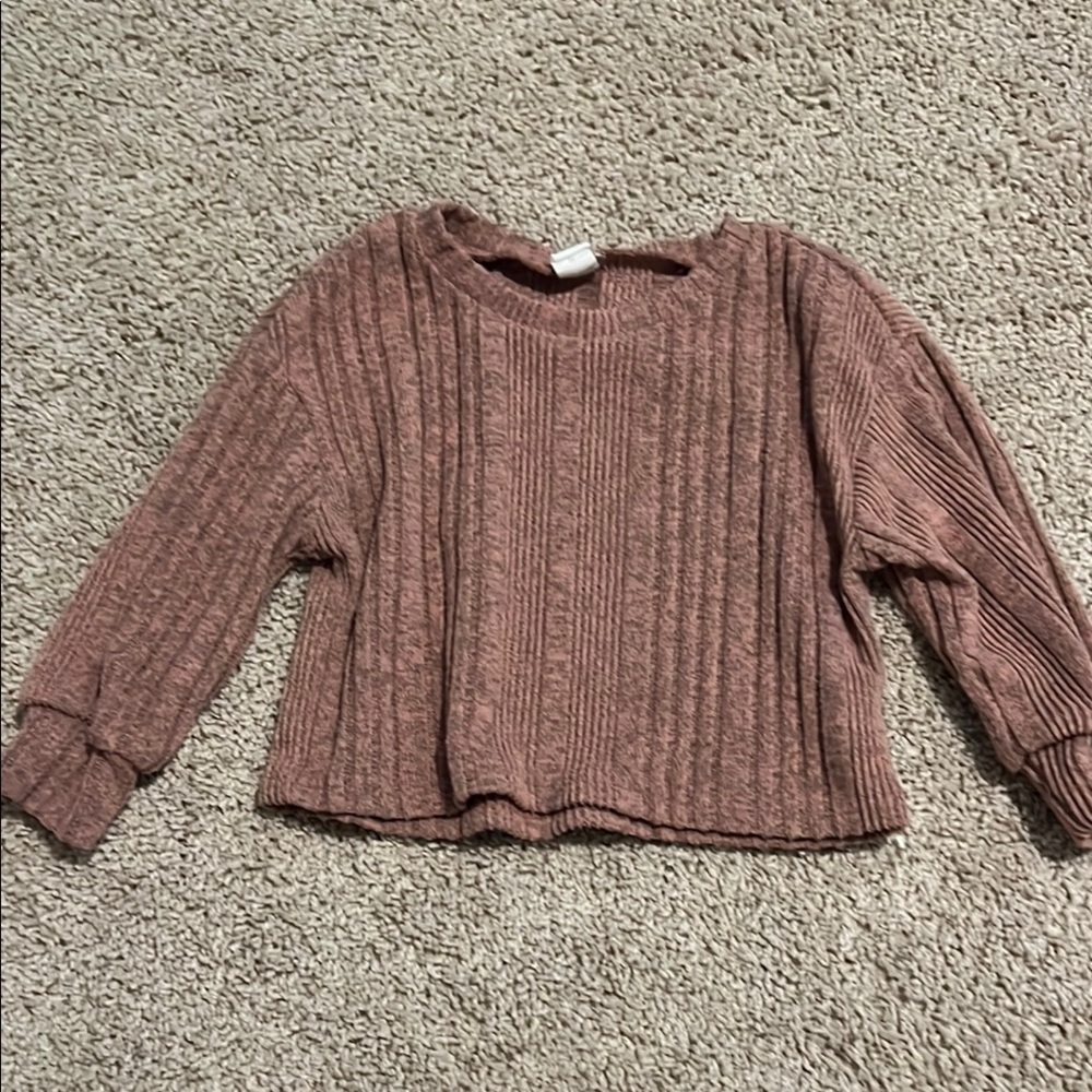 SHEIN mauve Crew Neck Sweater with Ribbed Texture